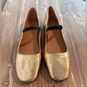 NWT Madewell The Greta Ballet Flat in Metallic Gold Leather (Size 8.5)